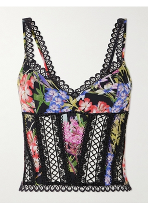 Charo Ruiz - Poppy Guipure Lace-trimmed Floral-print Cotton-blend Voile Bustier Top - Black - x small,small,medium,large,x large