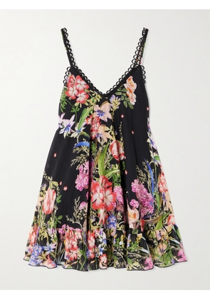 Charo Ruiz - Lily Ruffled Floral-print Cotton-blend Voile Mini Dress - Black - x small,small,medium,large,x large