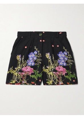 Charo Ruiz - Pansy Guipure Lace-trimmed Floral-print Cotton-blend Voile Shorts - Black - x small,small,medium,large,x large