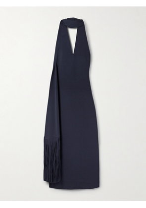 Cult Gaia - Caia Draped Fringed Stretch-knit Midi Dress - Blue - xx small,x small,small,medium,large