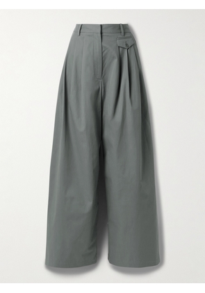 Tibi - Pleated Cotton-twill Wide-leg Pants - Gray - US00,US0,US2,US4,US6,US8,US10,US12