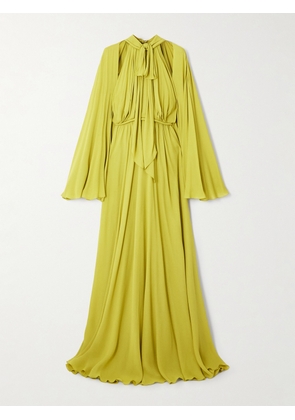 Giambattista Valli - Pussy-bow Cape-effect Gathered Crepe Gown - Yellow - IT40,IT42,IT44,IT46