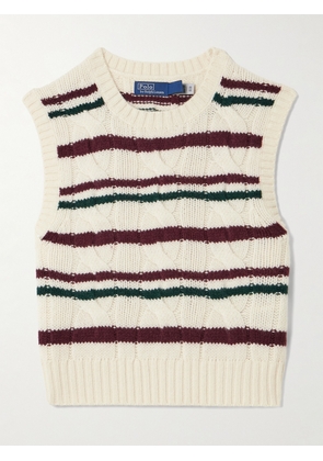 Polo Ralph Lauren - Cropped Striped Cable-knit Wool And Cashmere-blend Vest - Cream - xx small,x small,small,medium,large,x large