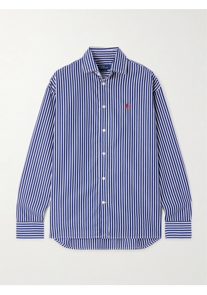 Polo Ralph Lauren - Embroidered Striped Cotton-poplin Shirt - Blue - xx small,x small,small,medium,large,x large