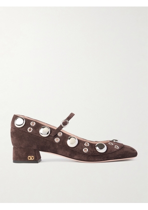 Valentino Garavani - Nellcote 30 Embellished Mary Jane Suede Pumps - Brown - IT36,IT36.5,IT37,IT37.5,IT38,IT38.5,IT39,IT39.5,IT40,IT40.5,IT41,IT42