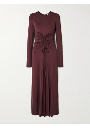 Max Mara - Doppia Ruched Jersey Maxi Dress - Burgundy - UK 4,UK 6,UK 8,UK 10,UK 12,UK 14,UK 16,UK 18