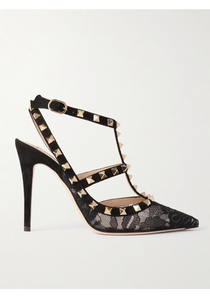 Valentino Garavani - Rockstud 100 Suede-trimmed Lace Pumps - Black - IT36,IT36.5,IT37,IT37.5,IT38,IT38.5,IT39,IT39.5,IT40,IT40.5,IT41
