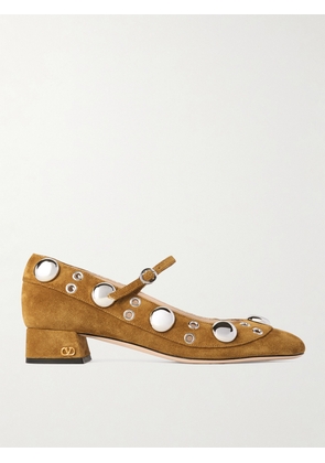 Valentino Garavani - Nellcote 30 Embellished Mary Jane Suede Pumps - Brown - IT36,IT36.5,IT37,IT37.5,IT38,IT38.5,IT39,IT39.5,IT40,IT40.5,IT41,IT42