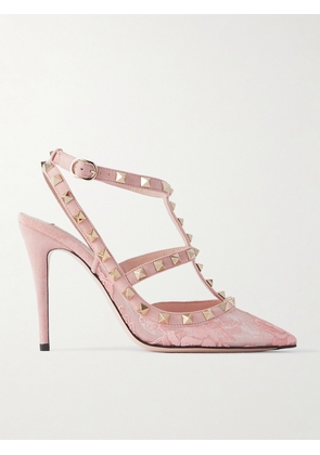 Valentino Garavani - Rockstud 100 Suede-trimmed Lace Pumps - Orange - IT36,IT36.5,IT37,IT37.5,IT38,IT38.5,IT39,IT39.5,IT40,IT40.5,IT41