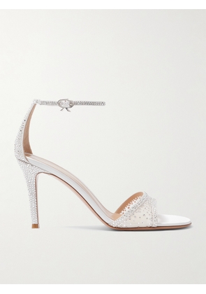Gianvito Rossi - Rania 85 Crystal-embellished Organza-trimmed Suede Sandals - Off-white - IT36,IT36.5,IT37,IT37.5,IT38,IT38.5,IT39,IT39.5,IT40,IT40.5,IT41,IT41.5,IT42