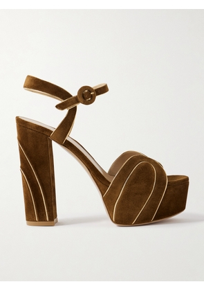 Gianvito Rossi - Metallic Leather-trimmed Suede Platform Sandals - Brown - IT36,IT36.5,IT37,IT37.5,IT38,IT38.5,IT39,IT39.5,IT40,IT40.5,IT41,IT41.5,IT42