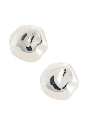 Ettika Molten Spheres Large Stud Earrings in Metallic Silver.