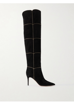 Gianvito Rossi - Clarice 85 Metallic Leather-trimmed Suede Over-the-knee Boots - Black - IT36,IT36.5,IT37,IT37.5,IT38,IT38.5,IT39,IT39.5,IT40,IT40.5,IT41,IT41.5,IT42