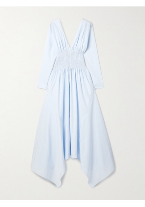 Salon 1884 - Camicia Shirred Striped Cotton-poplin Midi Dress - Blue - FR 34,FR 36,FR 38,FR 40,FR 42,FR 44
