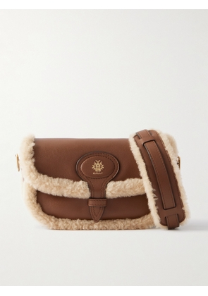 BALLY - Shearling-trimmed Leather Shoulder Bag - Brown - One size
