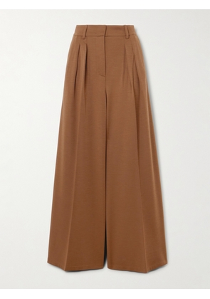 Max Mara - Natale Pleated Wool-jersey Wide-leg Pants - Brown - x small,small,medium,large,x large
