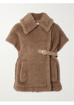 Max Mara - Double-breasted Leather-trimmed Alpaca-blend Jacket - Brown - S/M,M/L