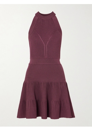 Balmain - Ribbed Pointelle-knit Mini Dress - Burgundy - FR 34,FR 36,FR 38,FR 40,FR 42,FR 44