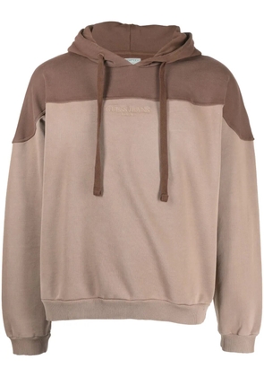 GUESS USA embroidered-logo cotton hoodie - Brown