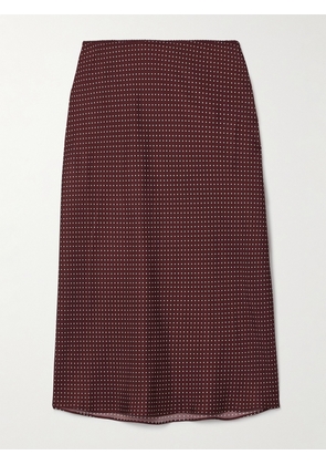 DÔEN - Elowette Polka-dot Silk-blend Twill Midi Skirt - Burgundy - xx small,x small,small,medium,large,x large