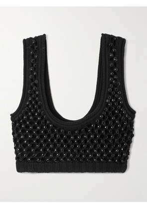 Diotima - Lady Cropped Crystal-embellished Crocheted Cotton-blend Top - Black - 0,1,2,3,4