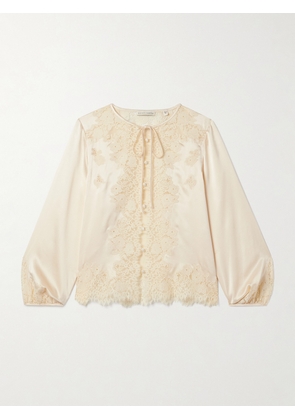 DÔEN - Lucine Lace-trimmed Silk-satin Blouse - Cream - x small,small,medium,large,x large