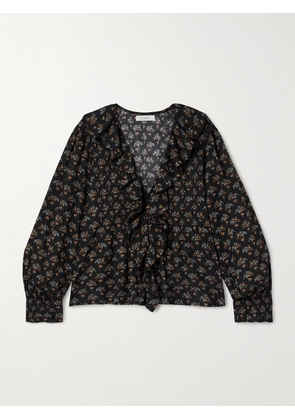 DÔEN - Hardy Ruffled Pintucked Floral-print Organic Cotton-voile Blouse - Black - xx small,x small,small,medium,large,x large,xx large