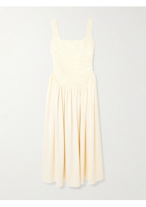Abadia - Kaia Ruched Gathered Chiffon And Twill Midi Dress - Cream - US2,US4,US6,US8,US10,US12