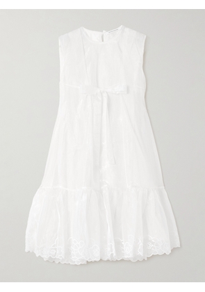 Cecilie Bahnsen - Embroidered Bow-embellished Organza Mini Dress - White - UK 6,UK 8,UK 10,UK 12,UK 14
