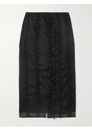 Cecilie Bahnsen - Ocean Ruffled Silk-organza Midi Skirt - Black - UK 4,UK 6,UK 8,UK 10,UK 12,UK 14