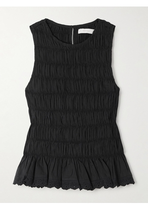 Faithfull - Thea Shirred Broderie Anglaise-trimmed Cotton Top - Black - x small,small,medium,large,x large