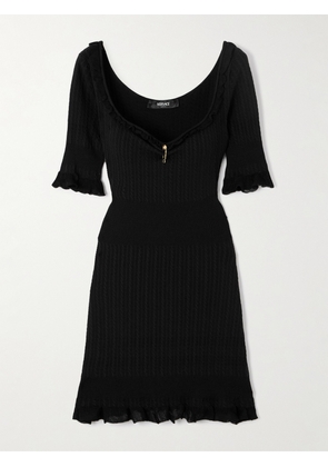 Versace - Embellished Ruffled Cable-knit Wool-blend Mini Dress - Black - IT36,IT38,IT40,IT42,IT44,IT46,IT48,IT50