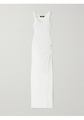 Versace - Cutout Embellished Ribbed Cotton-blend Jersey Maxi Dress - White - IT36,IT38,IT40,IT42,IT44,IT46,IT48,IT50