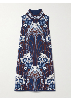 Cara Cara - Ayla Jacquard-knit Metallic Wool-blend Turtleneck Mini Dress - Blue - xx small,x small,small,medium,large,x large