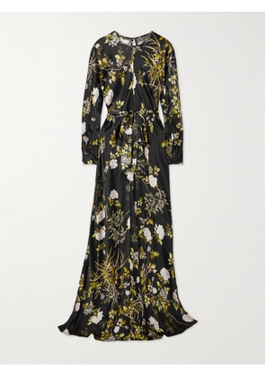 Cara Cara - Montgomery Belted Floral-print Hammered-silk Maxi Dress - Black - xx small,x small,small,medium,large,x large
