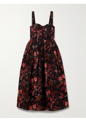 Cara Cara - Phoebe Floral-print Linen And Silk-blend Midi Dress - Multi - US0,US2,US4,US6,US8,US10,US12