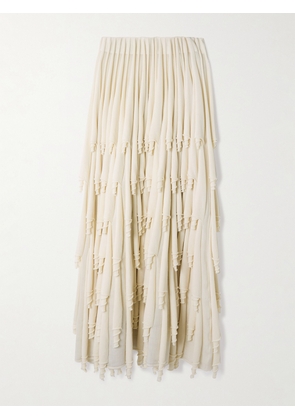 Alaïa - Tiered Pleated Wool And Silk-blend Midi Skirt - Cream - FR 34,FR 36,FR 38