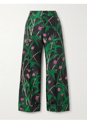 La DoubleJ - Hendrix Cropped Floral-jacquard Crepe Wide-leg Pants - Green - xx small,x small,small,medium,large,x large