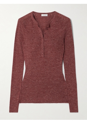 Gabriela Hearst - Anges Ribbed Cashmere, Silk And Hemp-blend Henley Top - Burgundy - x small,small,medium,large,x large
