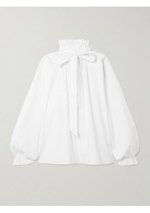 La DoubleJ - Icon Cerere Tie-detailed Ruffled Cotton-poplin Blouse - White - xx small,x small,small,medium,large,x large