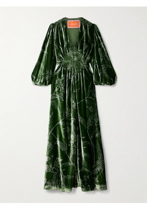 La DoubleJ - Camerino Printed Velvet Maxi Dress - Green - xx small,x small,small,medium,large,x large