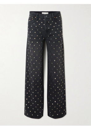 Mother - The Smoothie Sneak Studded High-rise Wide-leg Recycled Jeans - Black - 23,24,25,26,27,28,29,30,31,32