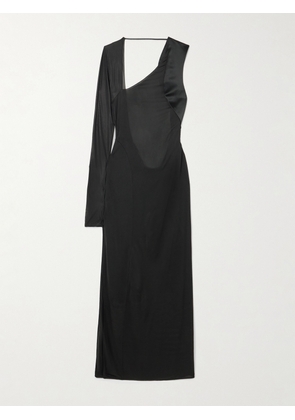 Galvan - Modernist One-sleeve Satin And Stretch-tulle Midi Dress - Black - FR 34,FR 36,FR 38,FR 40