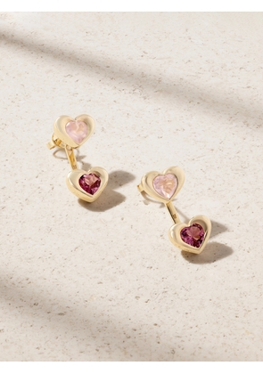 Roxanne First - Two Of Hearts 14-karat Gold, Rose Quartz And Tourmaline Earrings - Pink - One size