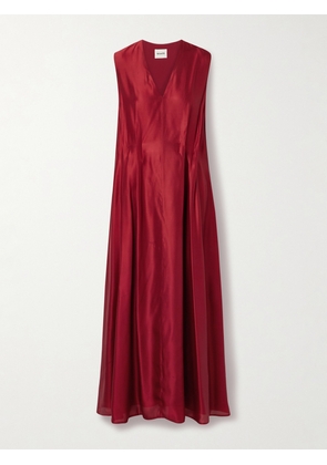 KHAITE - Syd Pleated Satin-twill Midi Dress - Red - US0,US2,US4,US6,US8,US10