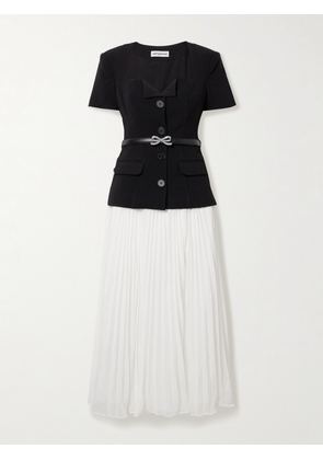 Self-Portrait - Embellished Belted Crepe And Pleated Chiffon Midi Dress - Black - UK 4,UK 6,UK 8,UK 10,UK 12,UK 14,UK 16