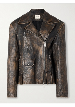 KHAITE - Catalina Distressed Leather Biker Jacket - Brown - x small,small,medium