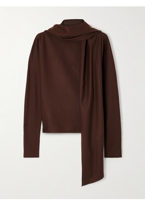 Cortana - Fabula Scarf-detailed Wool-blend Blouse - Brown - FR 34,FR 36,FR 38,FR 40,FR 42,FR 44