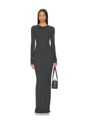 Eterne Long Sleeve Crewneck Butter Rib Maxi Dress in Charcoal. Size L. Also in M, XS.