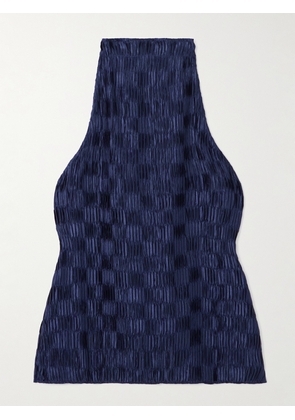 Dima Ayad - Plissé-satin Halterneck Top - Blue - XS,S,M,L,XL,XXL,XXXL,XXXXL